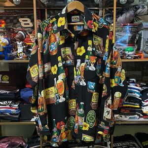 Vintage Y2K PJ Mark Hawaii Beer Bottle Cigar Shirt All Over Print Black Medium